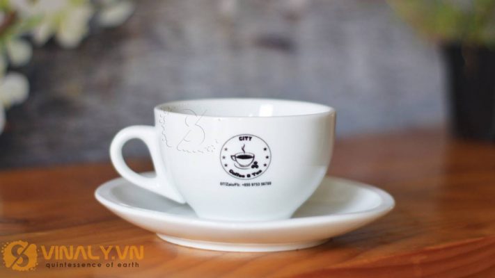 Ly cafe Cappuccino trắng in logo City coffee