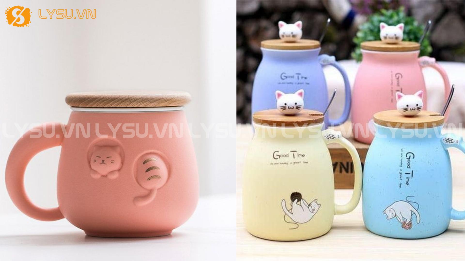 Ly sứ có nắp gỗ phong cách Bắc Âu